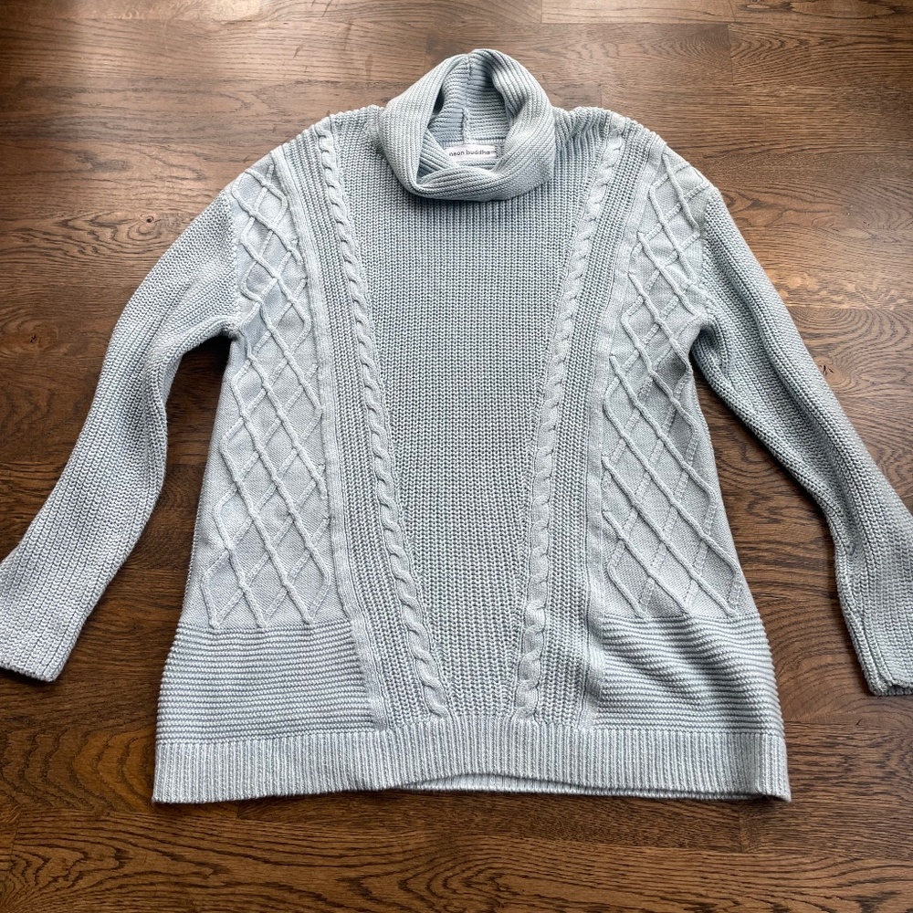 Neon Buddha Cowl Neck Light Blue Tunic Sweater, Women’s Size Large